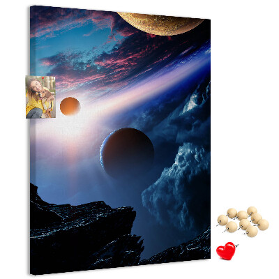 Wall cork memo board Space landscape with planets and clouds