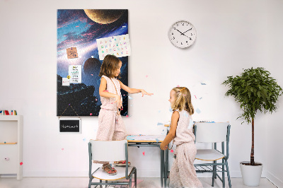 Wall cork memo board Space landscape with planets and clouds