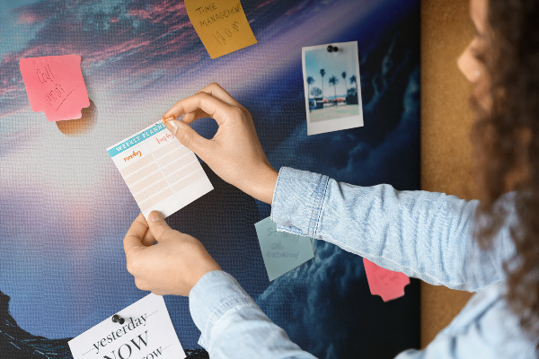 Wall cork memo board Space landscape with planets and clouds