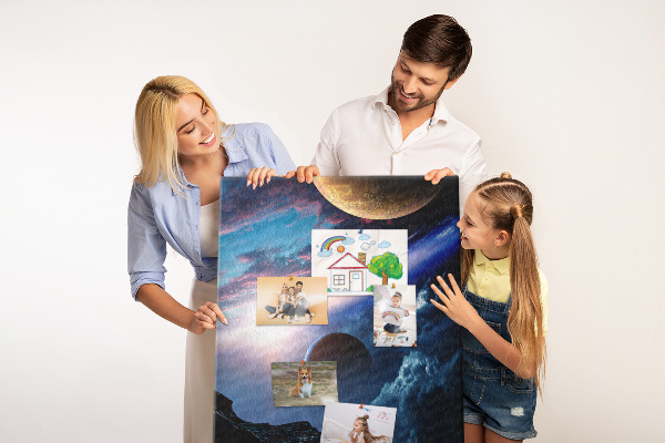 Wall cork memo board Space landscape with planets and clouds