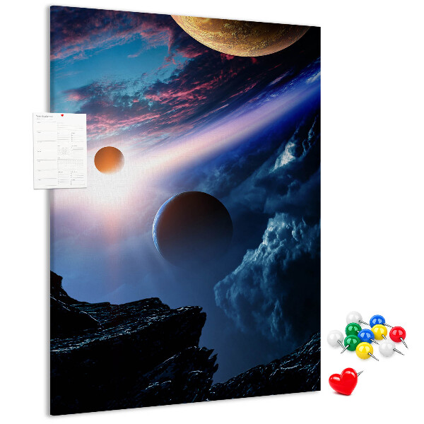 Wall cork memo board Space landscape with planets and clouds