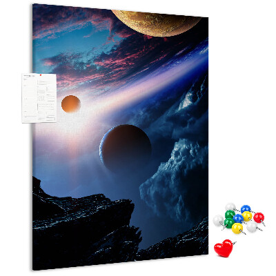 Wall cork memo board Space landscape with planets and clouds