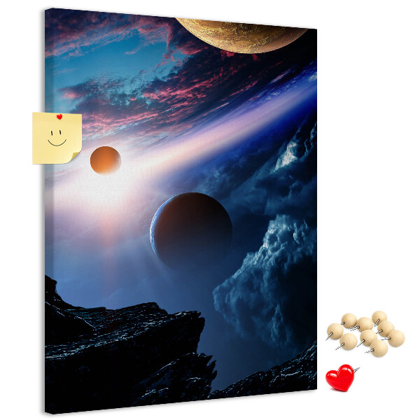 Wall cork memo board Space landscape with planets and clouds