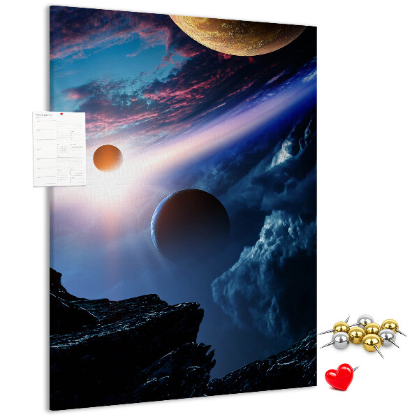 Wall cork memo board Space landscape with planets and clouds