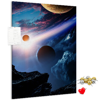 Wall cork memo board Space landscape with planets and clouds