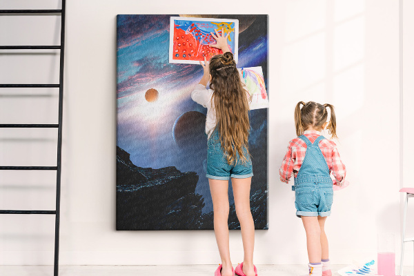 Wall cork memo board Space landscape with planets and clouds