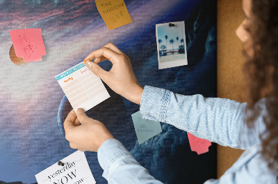 Wall cork memo board Space landscape with planets and clouds