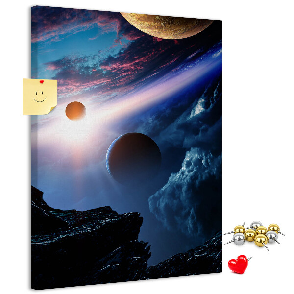 Wall cork memo board Space landscape with planets and clouds