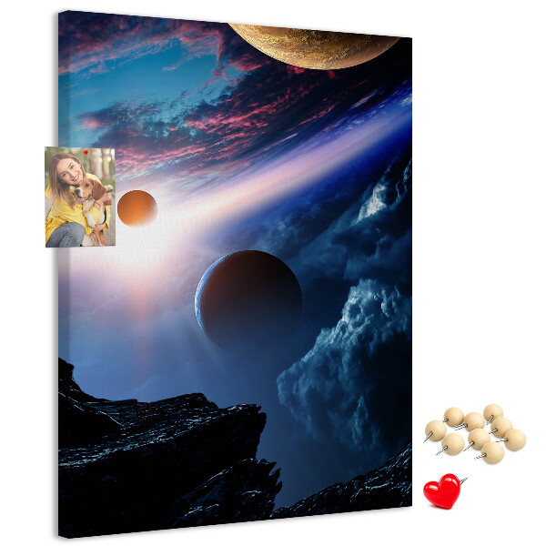 Wall cork memo board Space landscape with planets and clouds