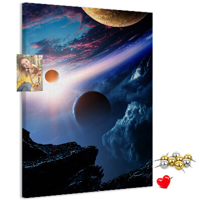 Wall cork memo board Space landscape with planets and clouds