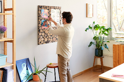 Memo cork board Natural wood in round cross-sections