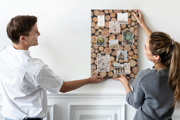 Memo cork board Natural wood in round cross-sections