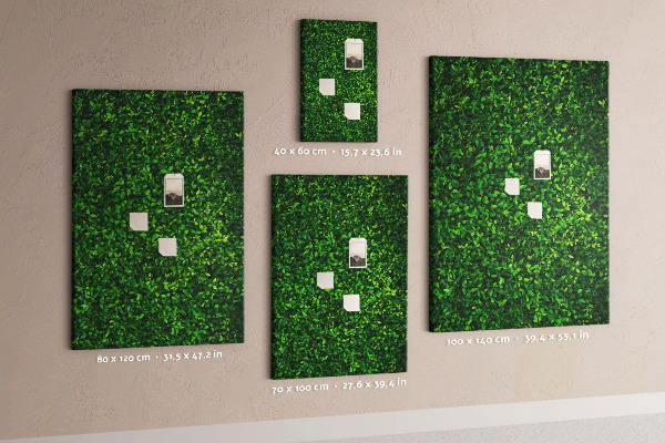 Cork notice board Green dense leafy wall