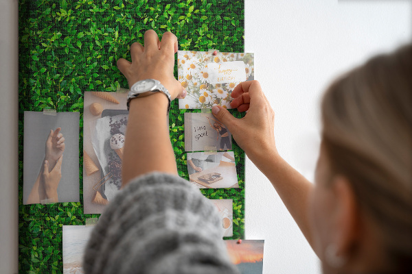 Cork notice board Green dense leafy wall