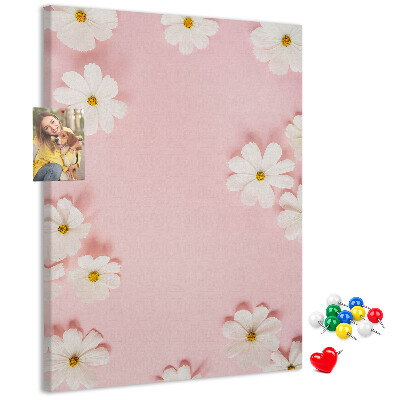 Pin board Pink background with white daisy flowers