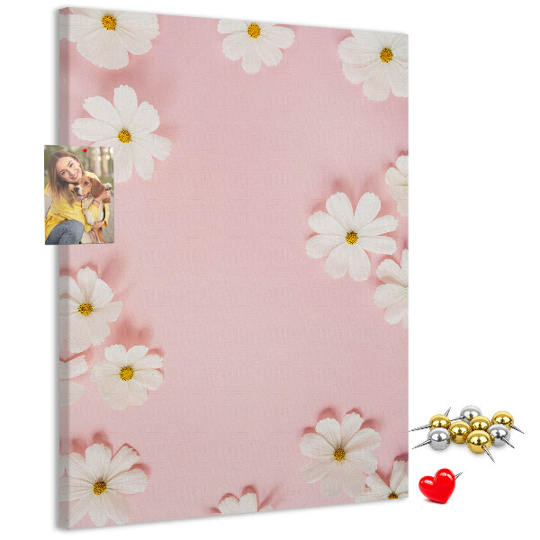 Pin board Pink background with white daisy flowers