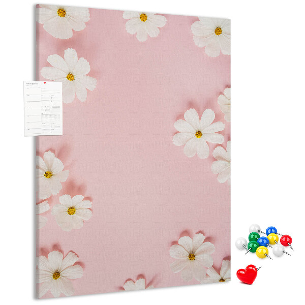 Pin board Pink background with white daisy flowers