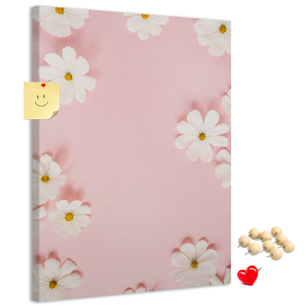 Pin board Pink background with white daisy flowers