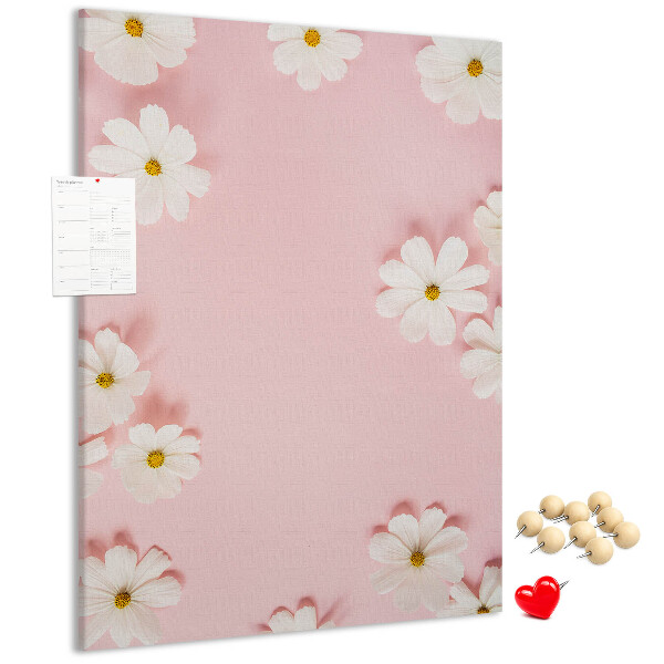 Pin board Pink background with white daisy flowers