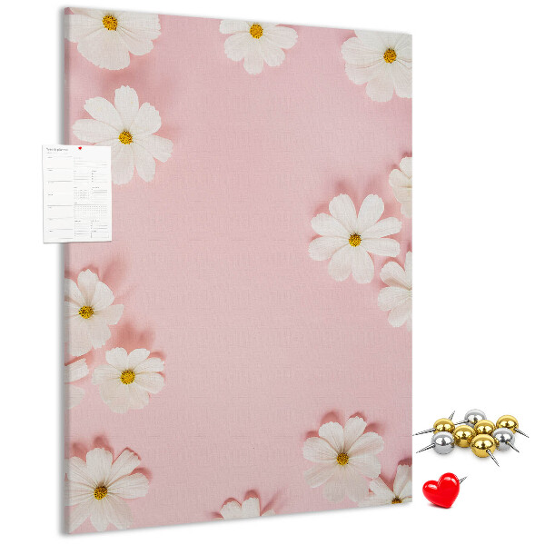 Pin board Pink background with white daisy flowers
