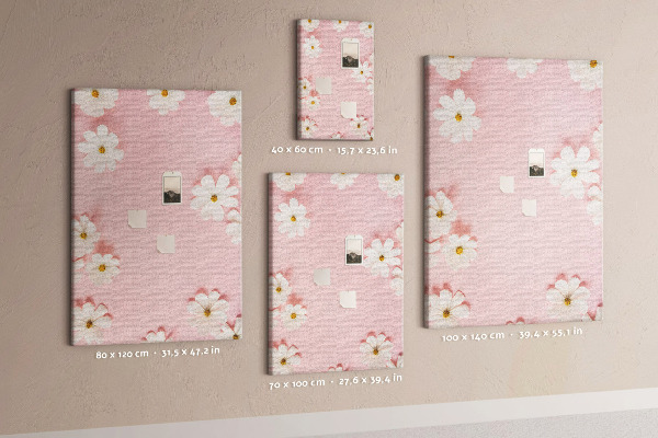Pin board Pink background with white daisy flowers