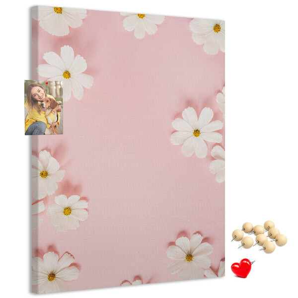 Pin board Pink background with white daisy flowers