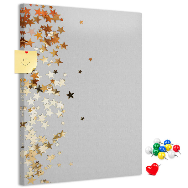 Wall cork memo board Gold and silver stars on gray