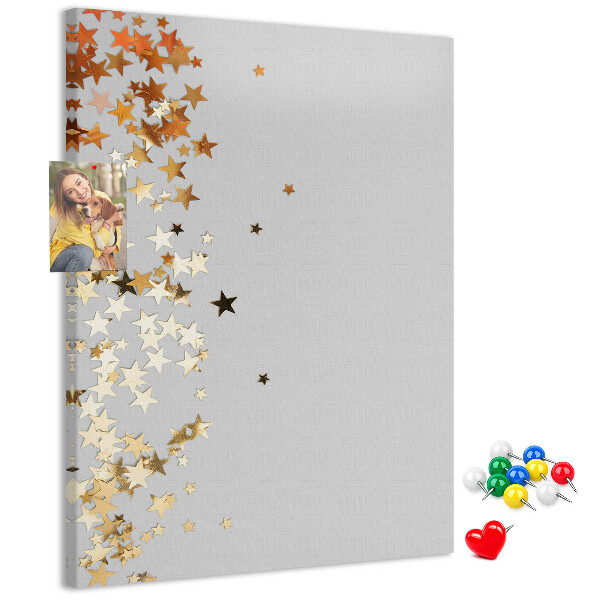 Wall cork memo board Gold and silver stars on gray