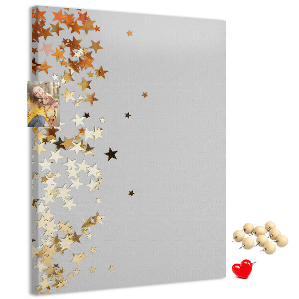 Wall cork memo board Gold and silver stars on gray