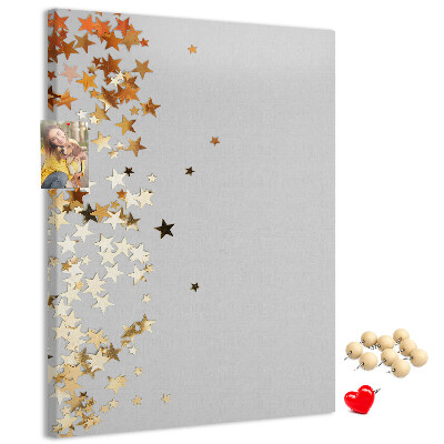 Wall cork memo board Gold and silver stars on gray