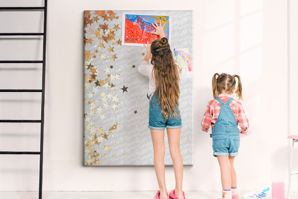 Wall cork memo board Gold and silver stars on gray