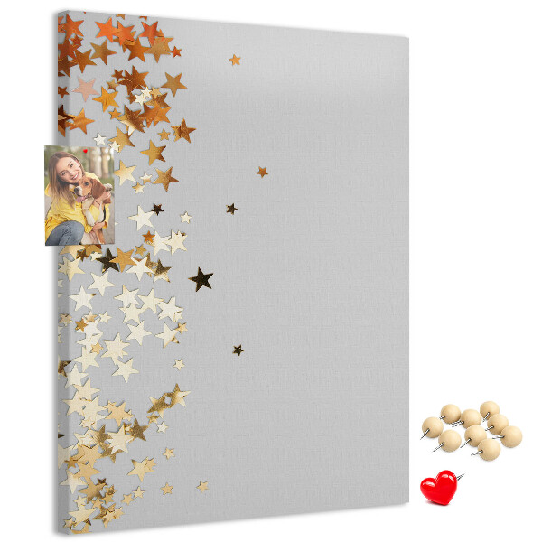 Wall cork memo board Gold and silver stars on gray