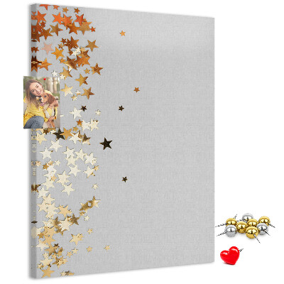 Wall cork memo board Gold and silver stars on gray