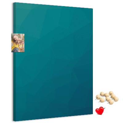 Cork notice board Geometric shades of blue in the background