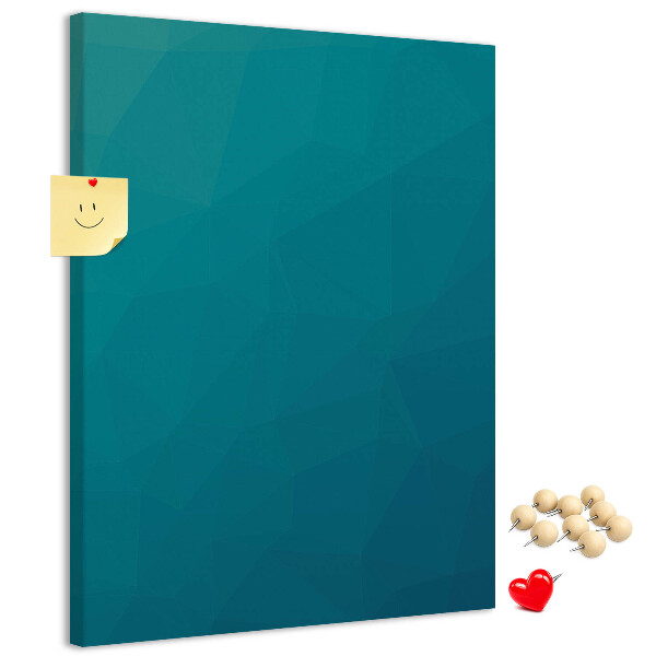Cork notice board Geometric shades of blue in the background