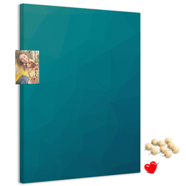 Cork notice board Geometric shades of blue in the background