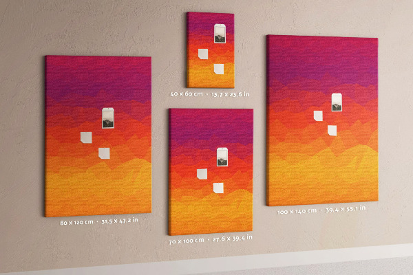 Pin board Color gradient in shades of orange and purple