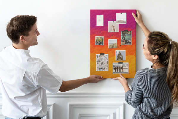 Pin board Color gradient in shades of orange and purple