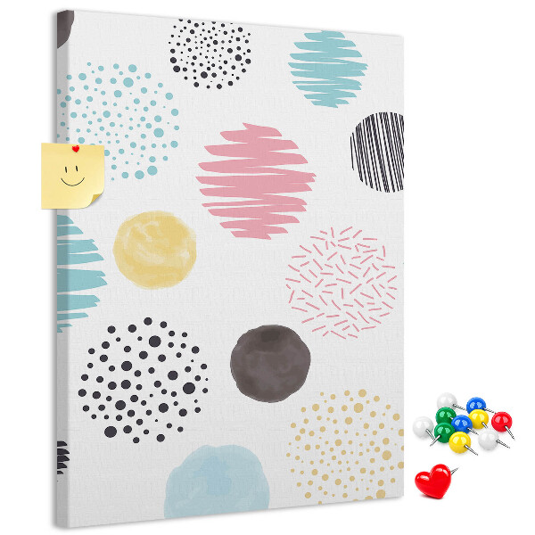 Memo cork board Colorful spots and lines on the background