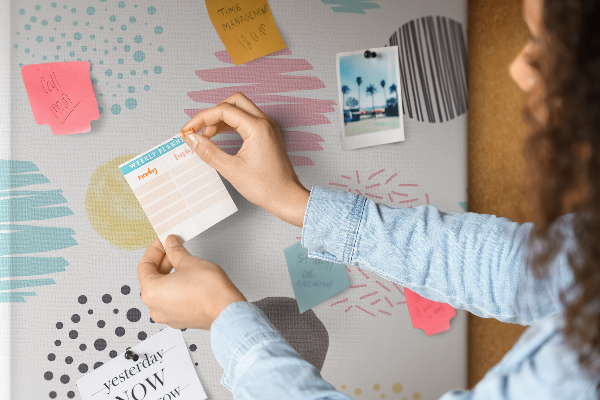Memo cork board Colorful spots and lines on the background