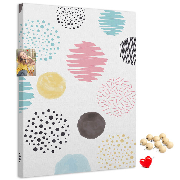 Memo cork board Colorful spots and lines on the background