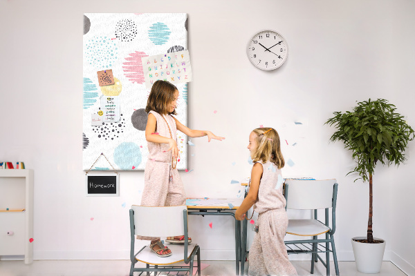 Memo cork board Colorful spots and lines on the background
