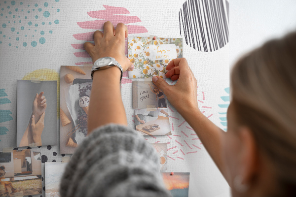 Memo cork board Colorful spots and lines on the background