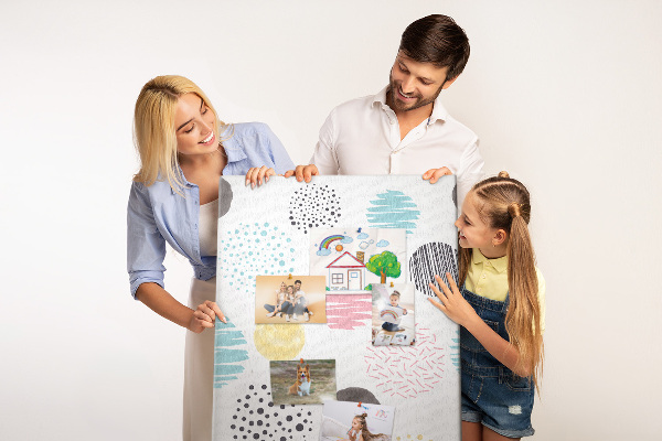 Memo cork board Colorful spots and lines on the background