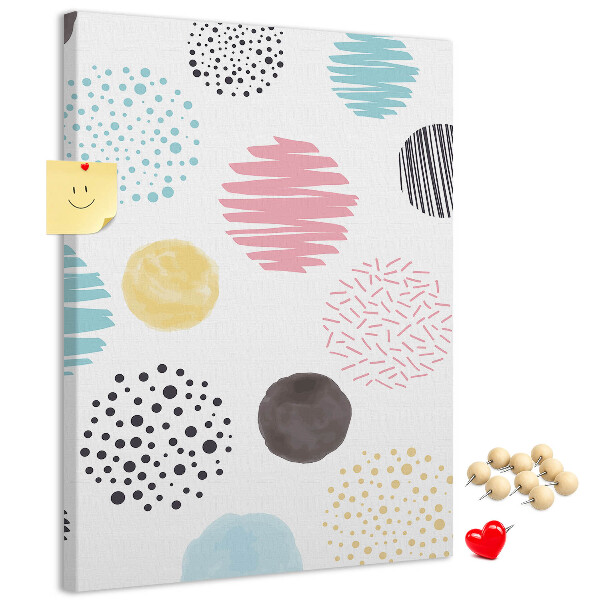 Memo cork board Colorful spots and lines on the background