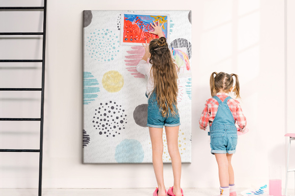 Memo cork board Colorful spots and lines on the background