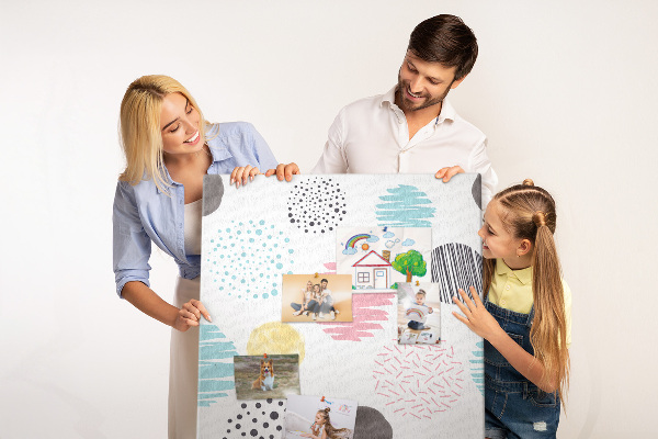 Memo cork board Colorful spots and lines on the background