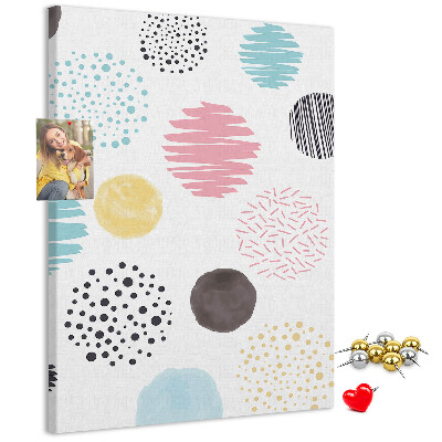 Memo cork board Colorful spots and lines on the background