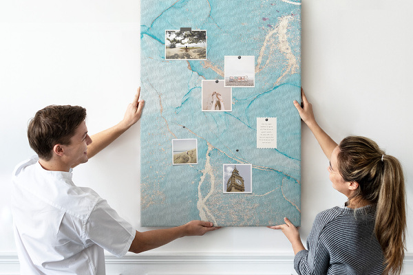 Wall cork memo board Marble sky in shades of blue