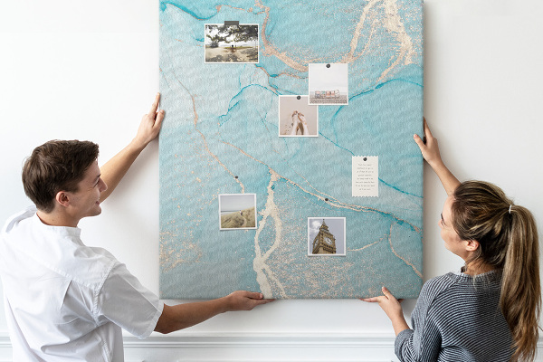 Wall cork memo board Marble sky in shades of blue